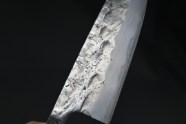 Sumio Kawamura, Santoku (universal knife), 165 mm, Sanmai, Shirogami #1 core, -non-stainless cladding - sharpened.