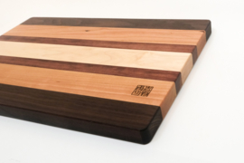 Unieke snijplank (handgemaakt), Walnoot, kersen, bubinga, esdoorn