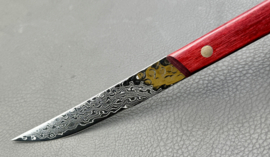 Kagemitsu Gyuniku non-serrated steak knife 80 mm, Damascus AUS10 core - red pakka wood-