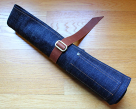 Kaneshige Hamono Handmade Denim and Leather Knife Roll - 5 pockets -