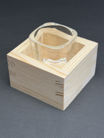 Wooden Masu Cup (Traditional Japanese Sake/Rice Cup) with Glass