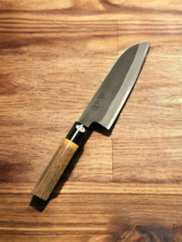 Chozaburo x Hinoura Kuroichi Santoku (universal knife), Shirogami, stainless clad. 165 mm