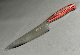 Mitsuboshi Nagomi Damascus Gyuto (chef's knife), 210 mm -red pakka wood handle-