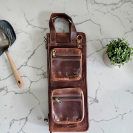 Drumstick leather knife bag/sheath for 6-8 knives - Cognac -