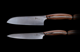 Mitsuboshi Nagomi set 2 messen: Santoku/officemes, 180/150 mm -bruin pakkahout handvat-