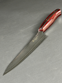 Mitsuboshi Nagomi Damascus Petty (office knife), 150 mm -red pakka wood handle-