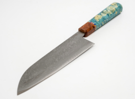 CUSTOM Kurouchi Aogami damascus santoku (Universeel mes ), 185 mm