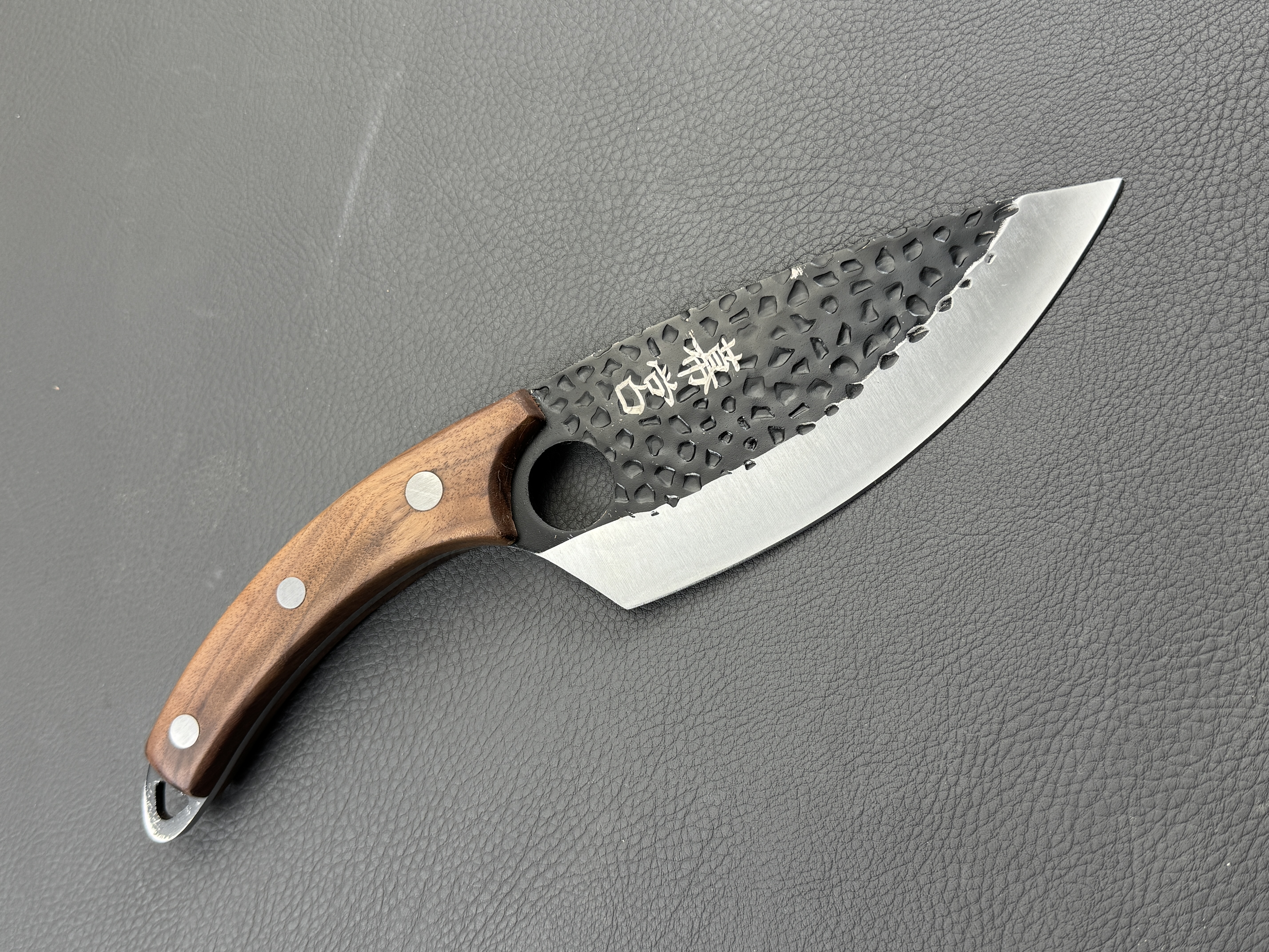 Bakuei 幕営 camping/outdoor/BBQ knife/garden knife/butcher knife, 4CR14 steel - double-sided - 145mm, walnut