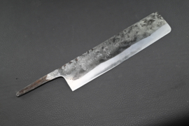 Sumio Kawamura, Nakiri (vegetable knife), 210 mm, Sanmai, Shirogami #1 core, -non-stainless cladding - sharpened.