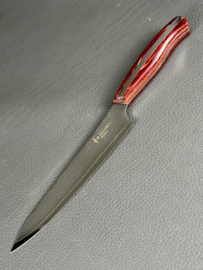 Mitsuboshi Nagomi Damascus Petty (office knife), 150 mm -red pakka wood handle-