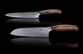 Mitsuboshi Nagomi set 2 messen: Santoku/officemes, 180/150 mm -bruin pakkahout handvat-