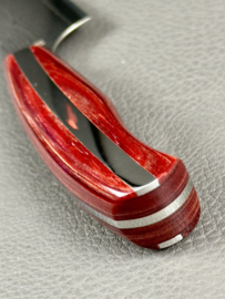 Mitsuboshi Nagomi Damascus Santoku (universal knife), 180 mm -red pakka wood handle-