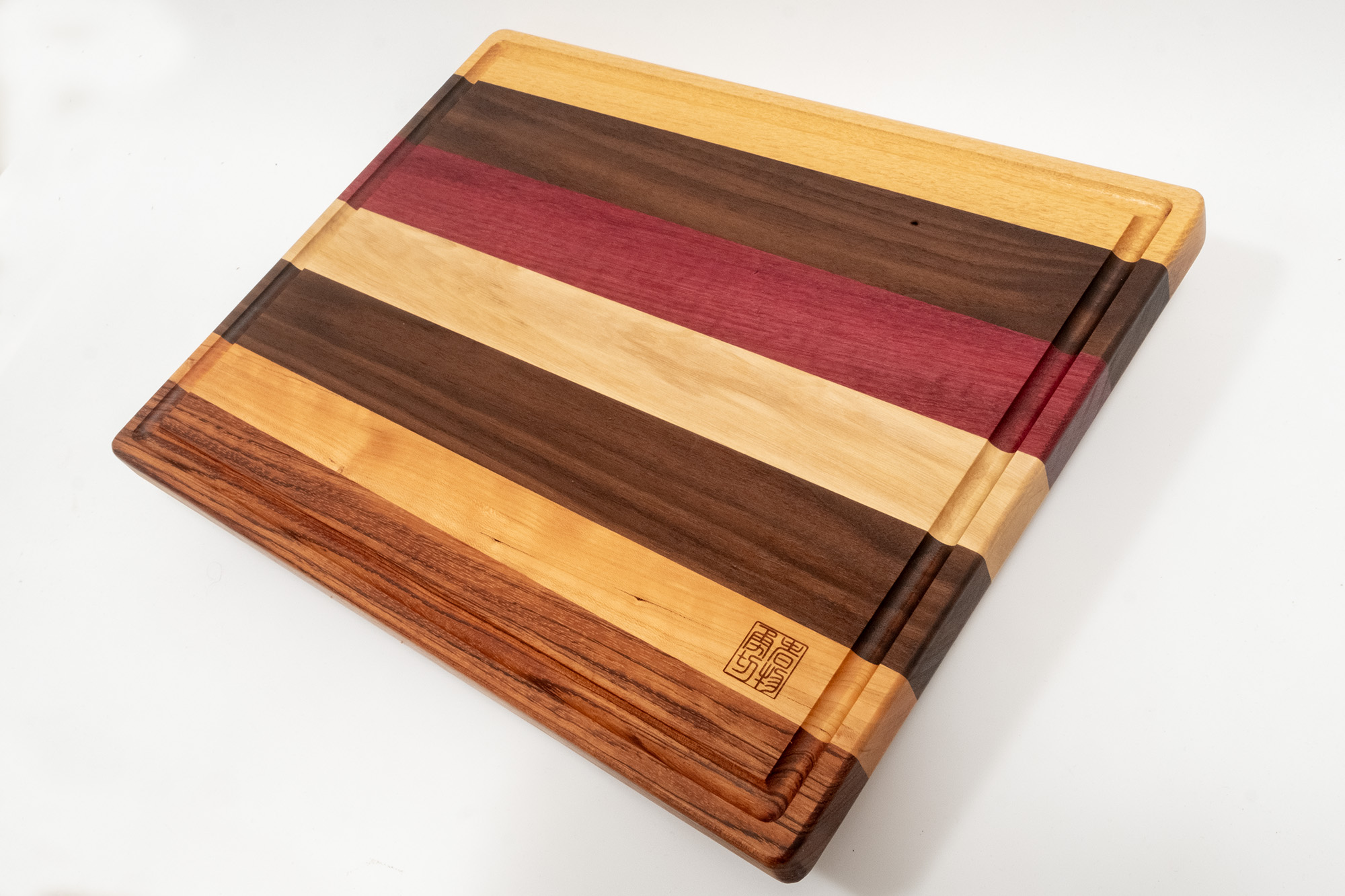 Unique cutting board (handmade), Iroko, walnut, purpleheart, beech, cherry, bubinga
