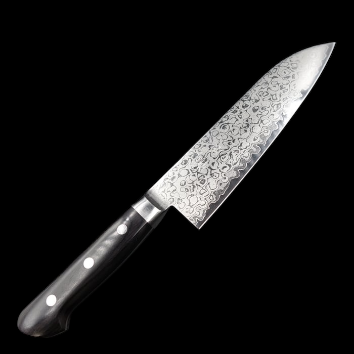 Kagemitsu Enodake 可愛岳, AUS8 Damascus, Santoku (universal knife) 165 mm, Western handle