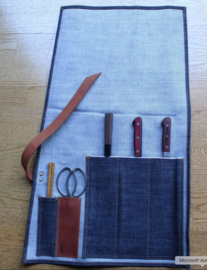 Kaneshige Hamono Handmade Denim and Leather Knife Roll - 5 pockets -