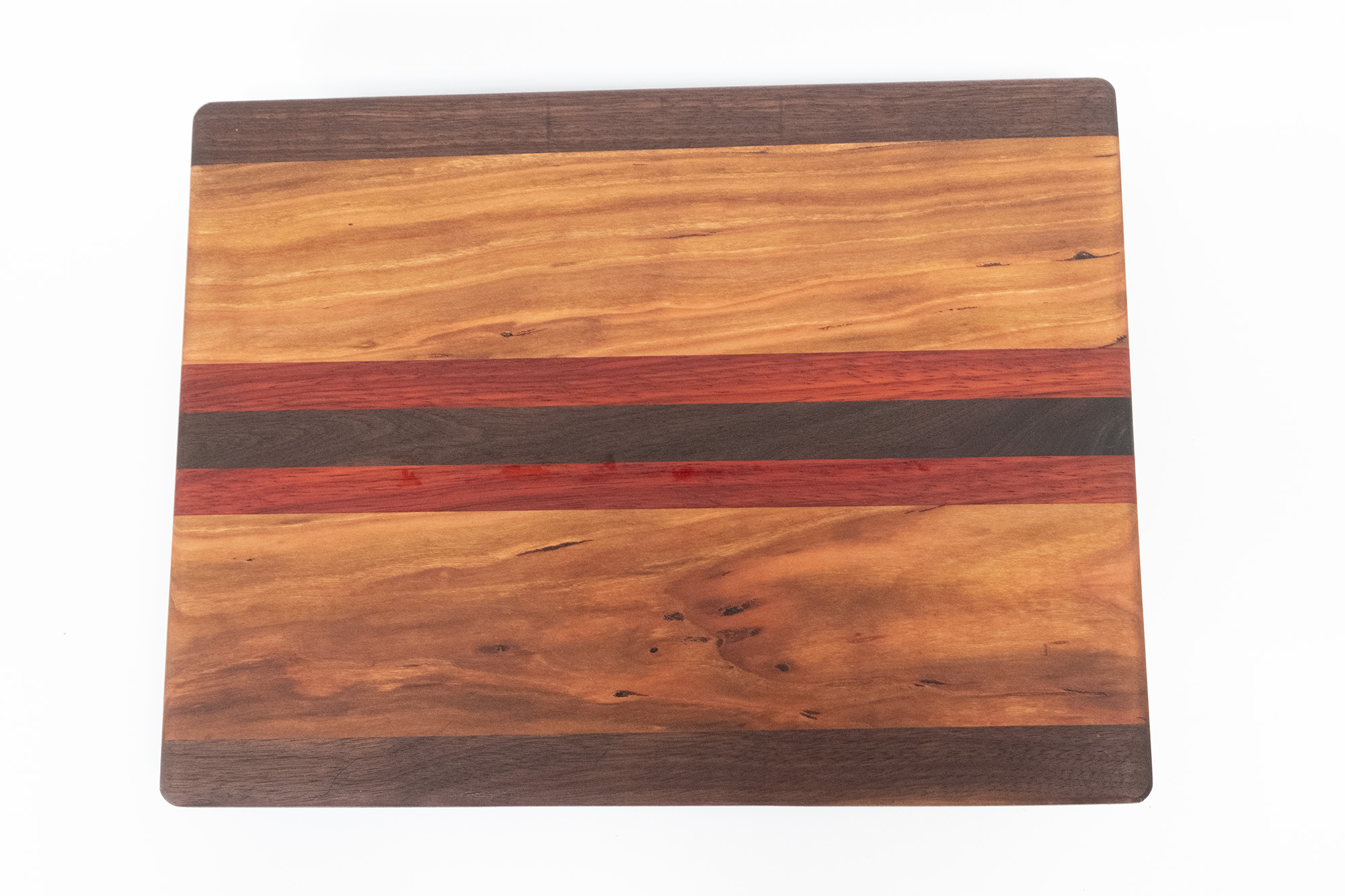 Unique cutting board (handmade), Walnut, cherry, redheart