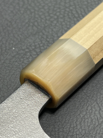 Konosuke Sanjo SKD Nashiji gyuto (chef's knife), 240 mm, Honoki/Blond horn, -saya-