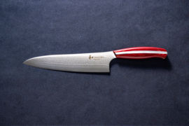 Mitsuboshi Nagomi Damascus Gyuto (chef's knife), 210 mm -red pakka wood handle-