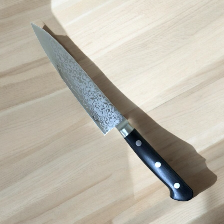 Kagemitsu Enodake 可愛岳, AUS8 Damascus, Petty (office knife) 135 mm, Western handle
