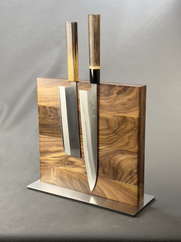 Wooden Magnetic Knife Holder Knife Block Wood and Leather Magnetic