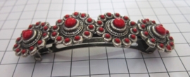 ZKG403-R Haarspeld 8 cm Zeeuwse knop verzilverd met rode emaille