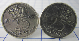 Manchetknopen verzilverd kwartje/25 cent 1965