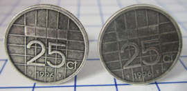 Manchetknopen verzilverd kwartje/25 cent 1996