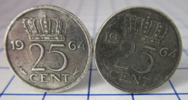 Manchetknopen verzilverd kwartje/25 cent 1964