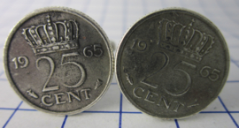 Manchetknopen verzilverd kwartje/25 cent 1968