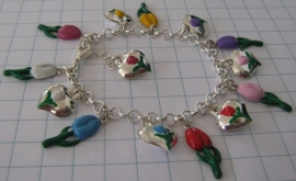 ARM 502 gekleurde tulpenarmband verzilverd