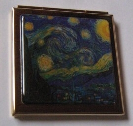 Verguld spiegeldoosje vierkant, Vincent van Gogh, sterrennacht