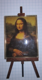 schildersezeltje met schilderijtje glanzende emaille mona lisa souvenir parijs