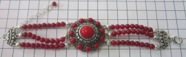 ZKA513-R armband Zeeuwse knop rode emaille groot met echt koraal uitverkocht