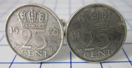 Manchetknopen verzilverd kwartje/25 cent 1979