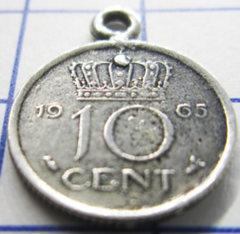 MHB023 5 stuks bedel dubbeltje verzilverd met hangoogje jaartal 1965