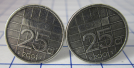 Manchetknopen verzilverd kwartje/25 cent 2001