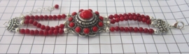 ZKA513-R armband Zeeuwse knop rode emaille groot met echt koraal uitverkocht