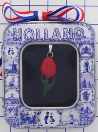 HAN 116 ketting met rood geemailleerd tulpje