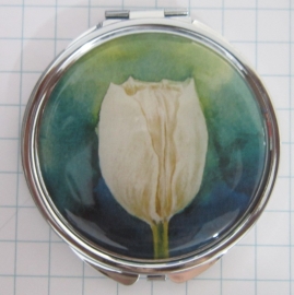 SPI 004 Spiegeldoosje witte tulp blauwe achtergrond