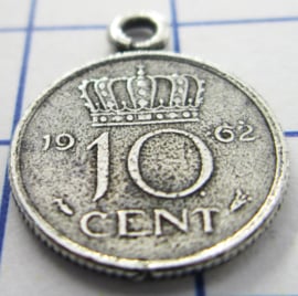 MHB021 5 stuks bedel dubbeltje verzilverd met hangoogje jaartal 1962