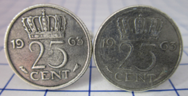 Manchetknopen verzilverd kwartje/25 cent 1963