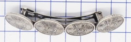 HAA003 kleine haarspeld 6 cm met 4 verzilverde kwartjes willekeurig jaartal
