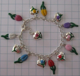 ARM 502 gekleurde tulpenarmband verzilverd