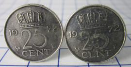 Manchetknopen verzilverd kwartje/25 cent 1972