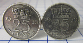 Manchetknopen verzilverd kwartje/25 cent 1950