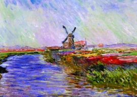 10 stuks poster op karton Molen Monet tulpenveld POS-0044 (20.8Cm / 29.5Cm)