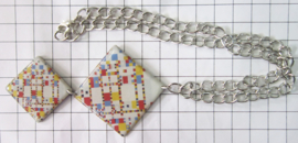 COL033 Collier verzilverd met dubbele Boogie Woogie Piet Mondriaan
