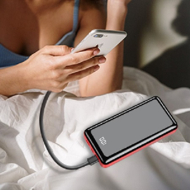 Powerbank 30.000 mAh oplader snellader micro USB C + LED display*rood/zwart*