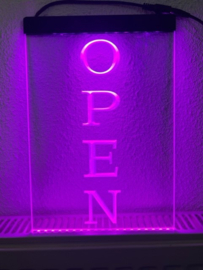 OPEN neon bord lamp LED verlichting reclame lichtbak VERTICAAL *paars*