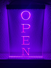 OPEN neon bord lamp LED verlichting reclame lichtbak VERTICAAL *roze*